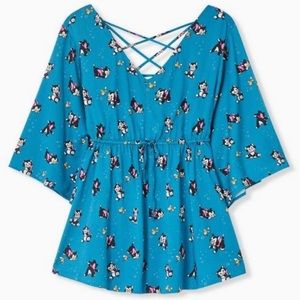 Torrid Disney Figaro Pinocchio Black Cat  Babydoll Lace up Blue Top Blouse 1x